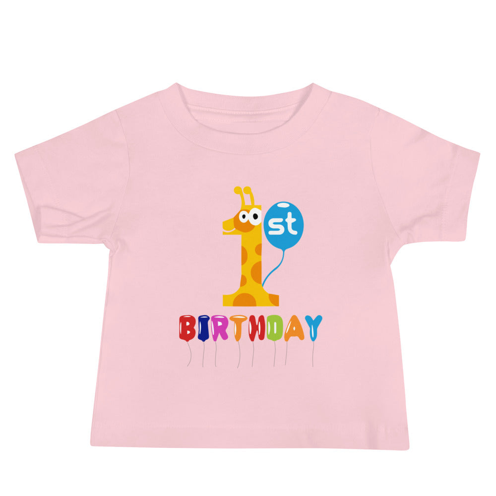 1st Birthday Giraffe - Baby Jersey Short Sleeve Tee