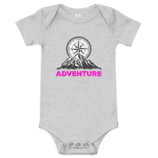 Adventure Compass (pink font) - Baby short sleeve one piece