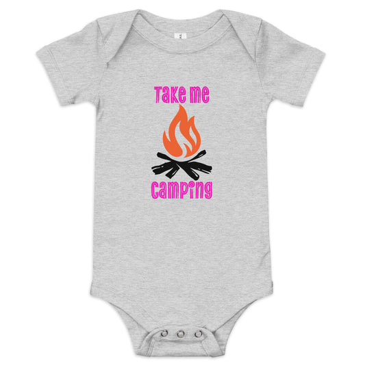 Take me camping (pink font) - Baby short sleeve one piece