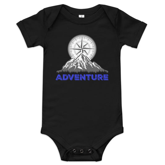 Adventure Compass (blue font) - Baby short sleeve one piece