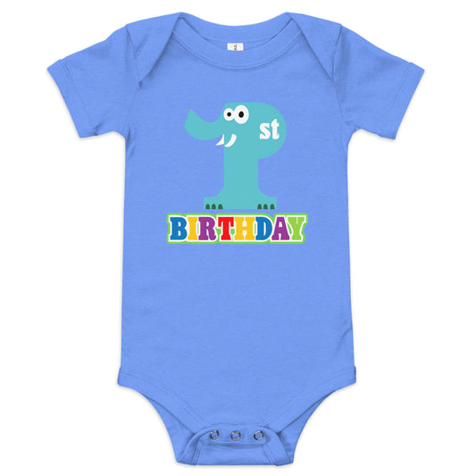 1st Birthday Elephant - Baby short sleeve one piece