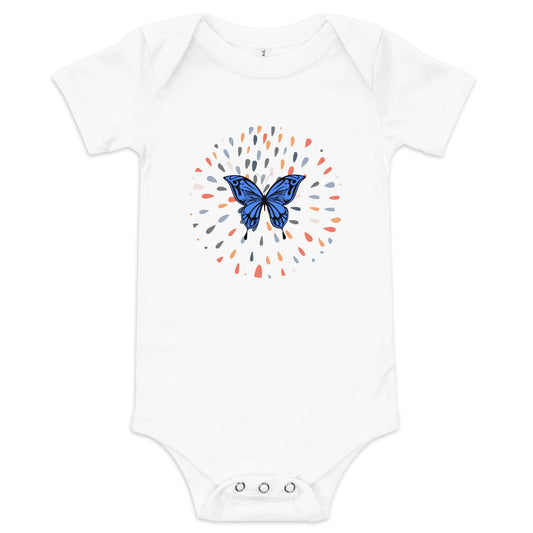 Blue butterfly drops - Baby short sleeve one piece