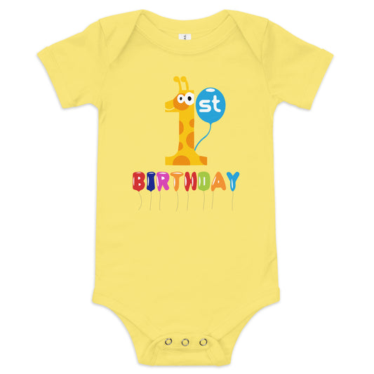 1st Birthday Giraffe - Baby short sleeve one piece