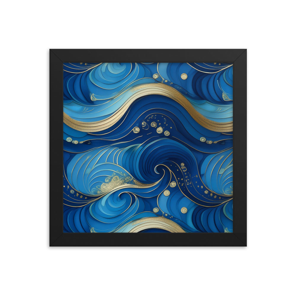 Blue and Gold Waves - Framed poster