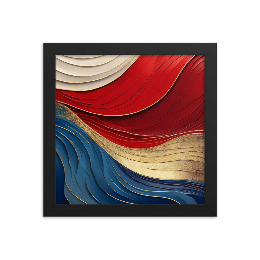 Red, White, Blue, and Gold Waves - Framed poster