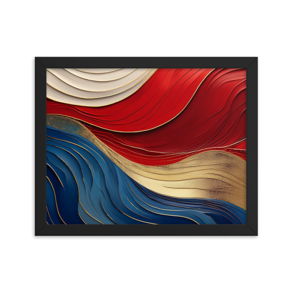 Red, White, Blue, and Gold Waves - Framed poster