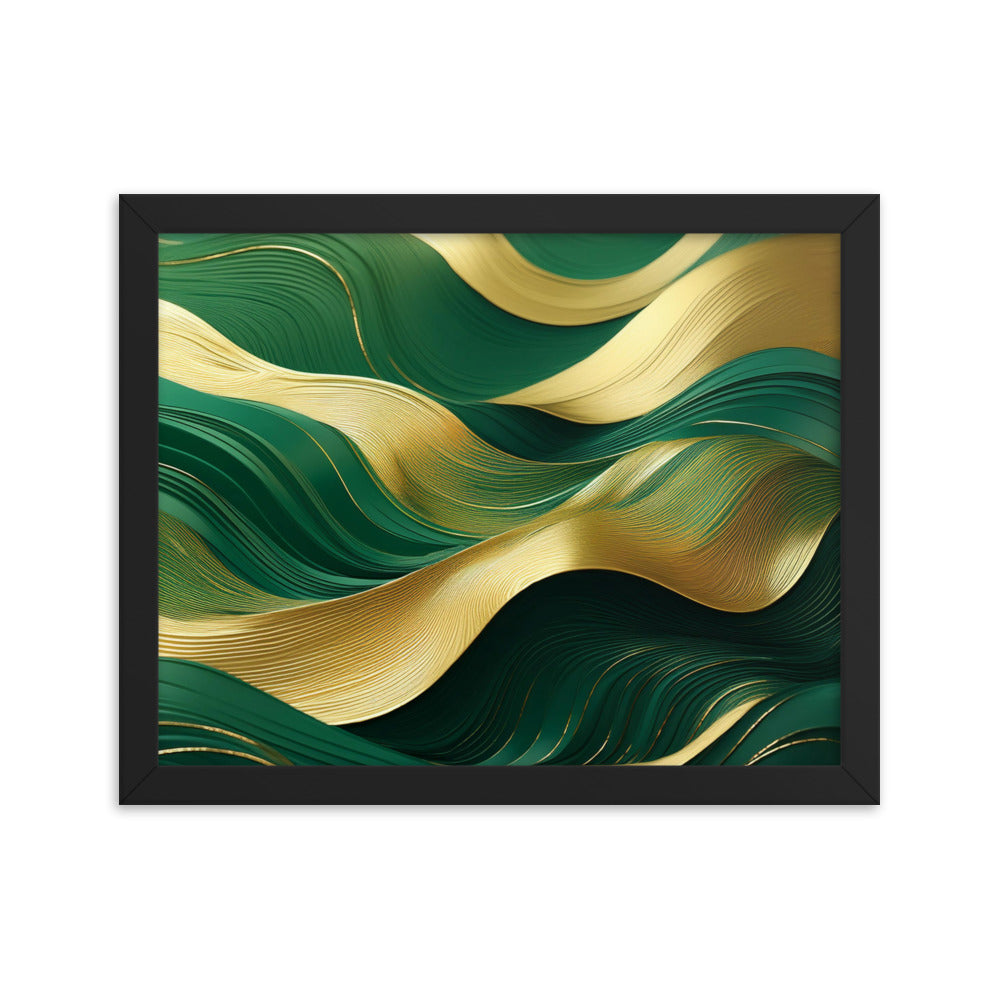 Green and Gold Waves - Framed poster