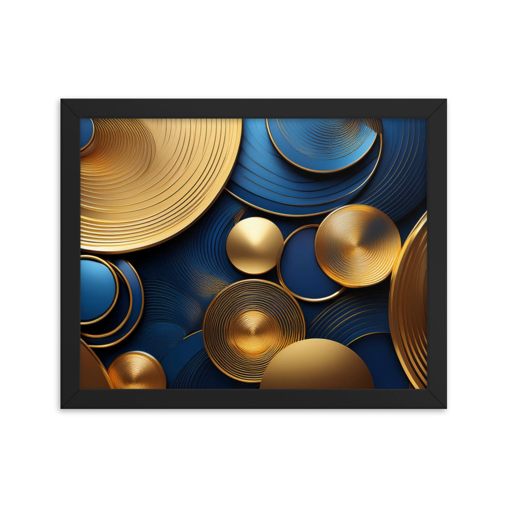 Blue and Gold Circles - Framed poster