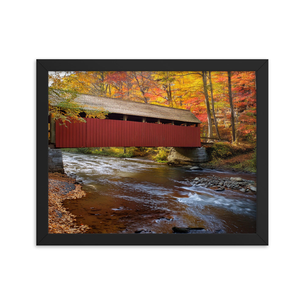 Autumn Covered Bridge - Framed poster