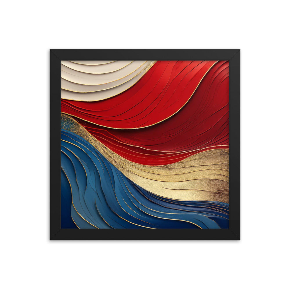 Red, White, Blue, and Gold Waves - Framed poster