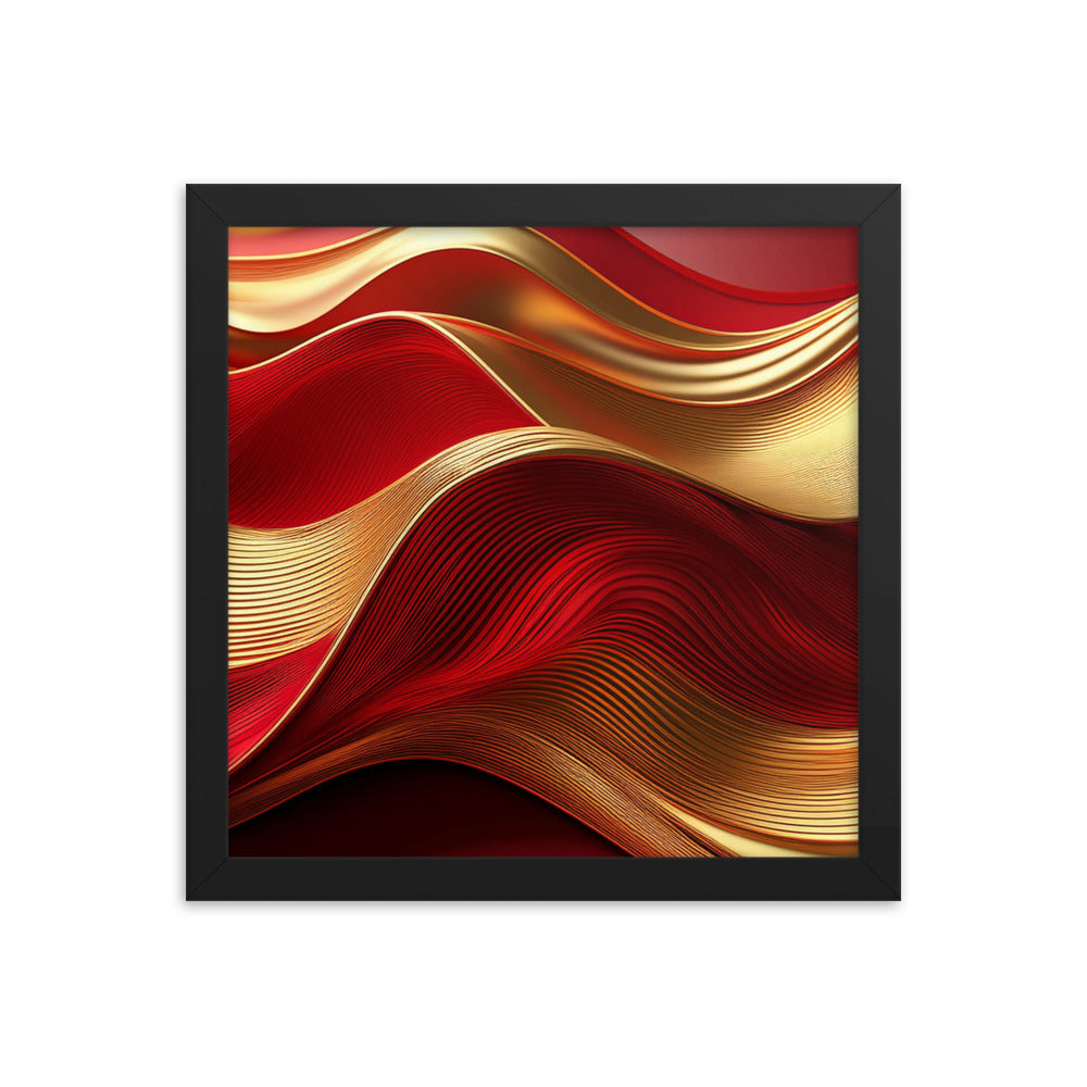 Red and Gold Waves - Framed poster