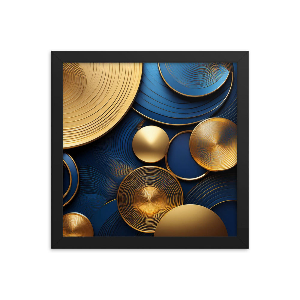 Blue and Gold Circles - Framed poster