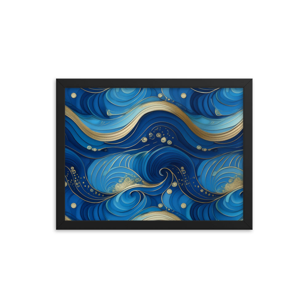 Blue and Gold Waves - Framed poster