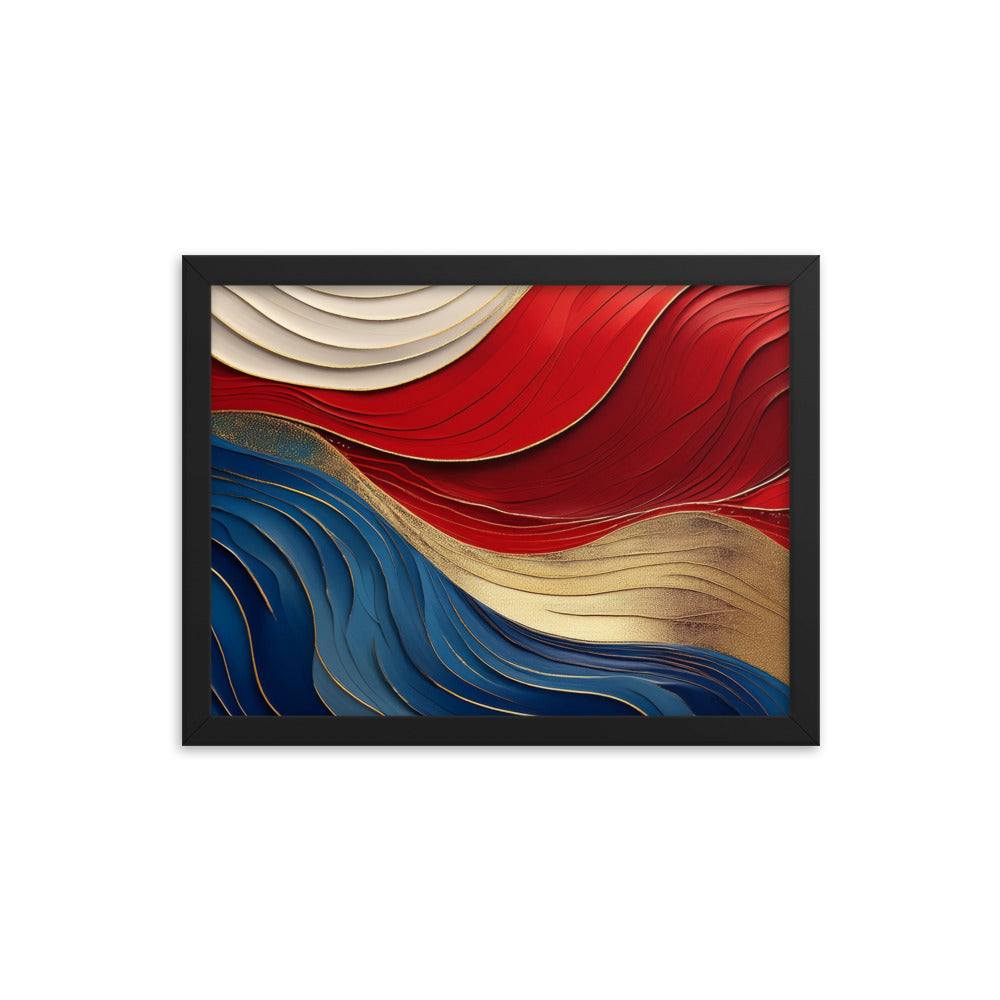 Red, White, Blue, and Gold Waves - Framed poster