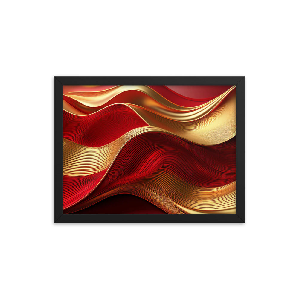 Red and Gold Waves - Framed poster