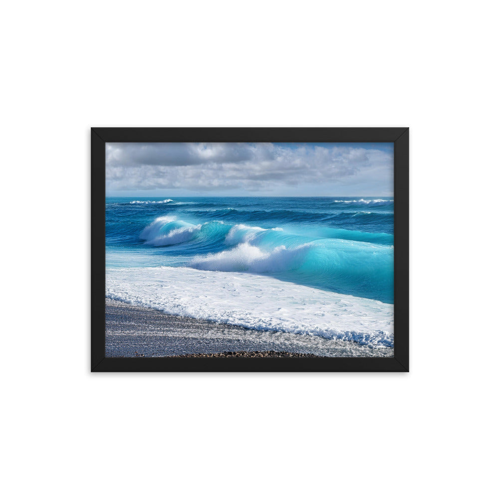 Black Sand Beach Waves - Framed poster