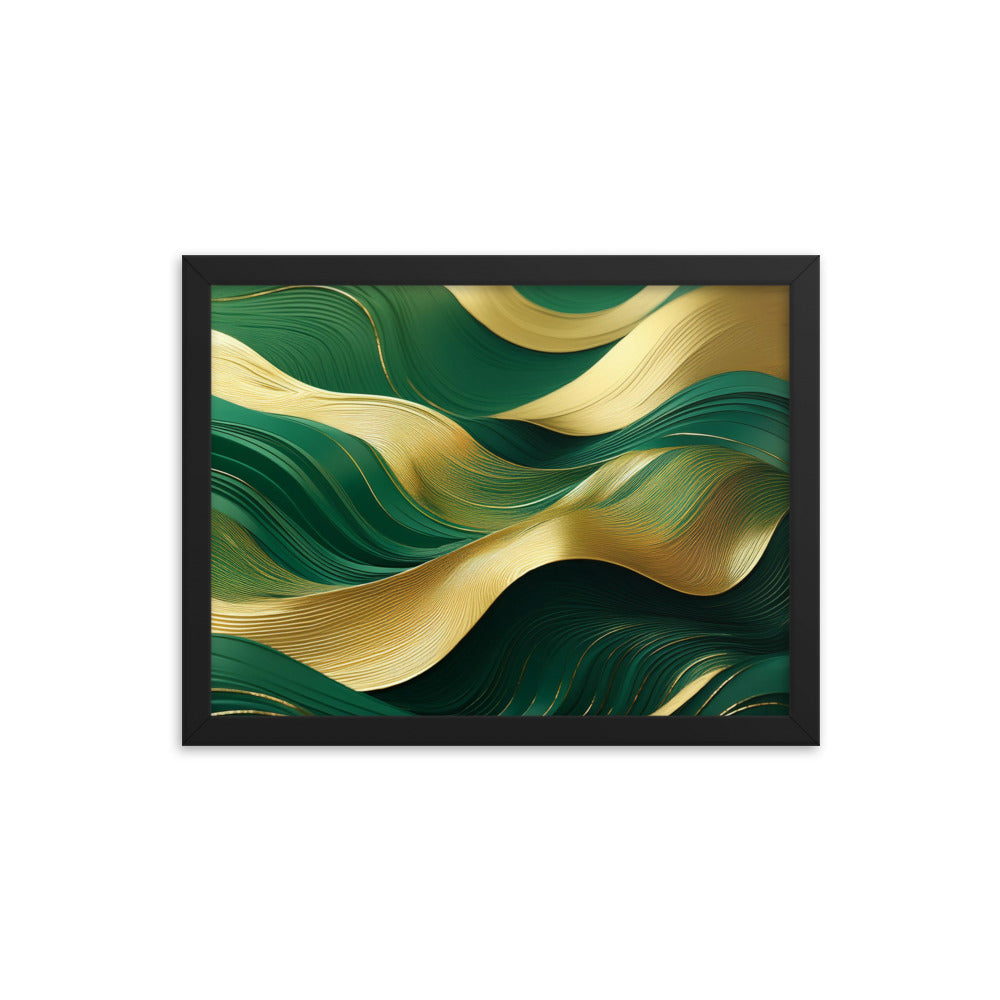 Green and Gold Waves - Framed poster