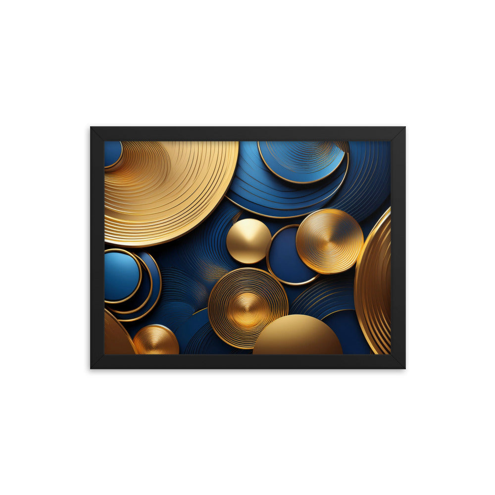 Blue and Gold Circles - Framed poster