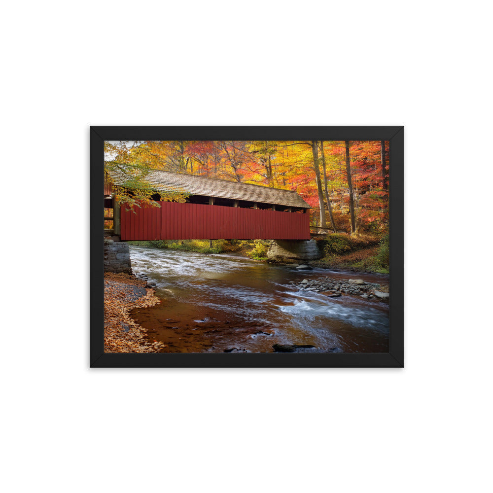 Autumn Covered Bridge - Framed poster