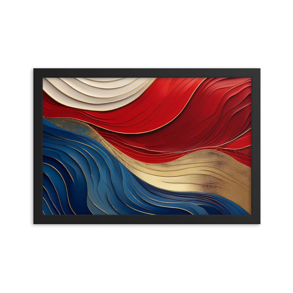 Red, White, Blue, and Gold Waves - Framed poster