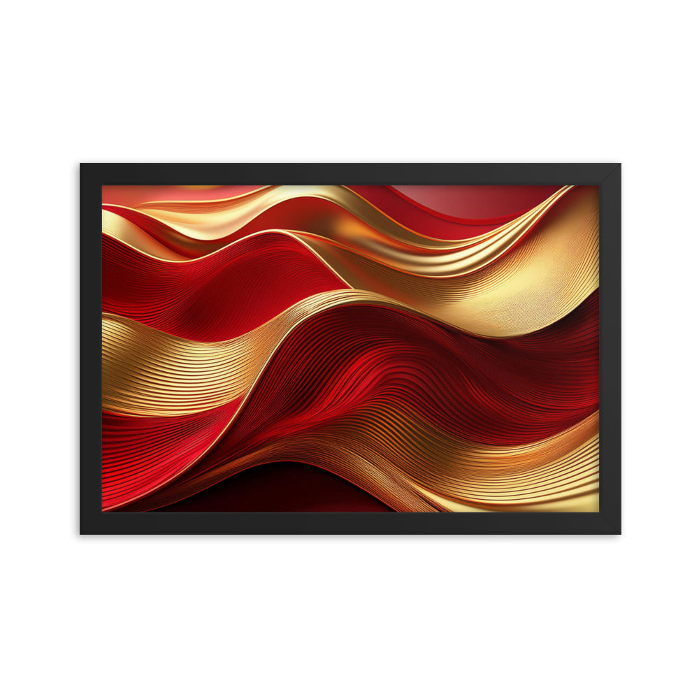 Red and Gold Waves - Framed poster