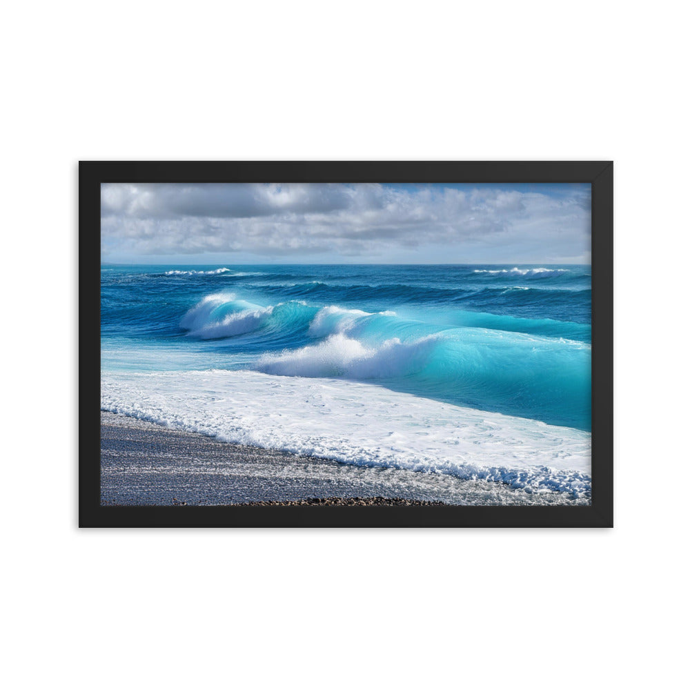 Black Sand Beach Waves - Framed poster