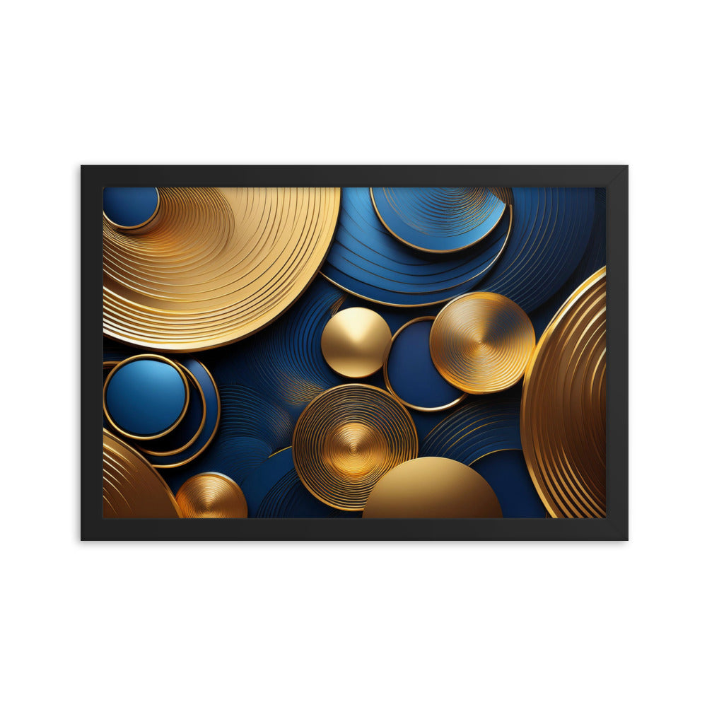 Blue and Gold Circles - Framed poster