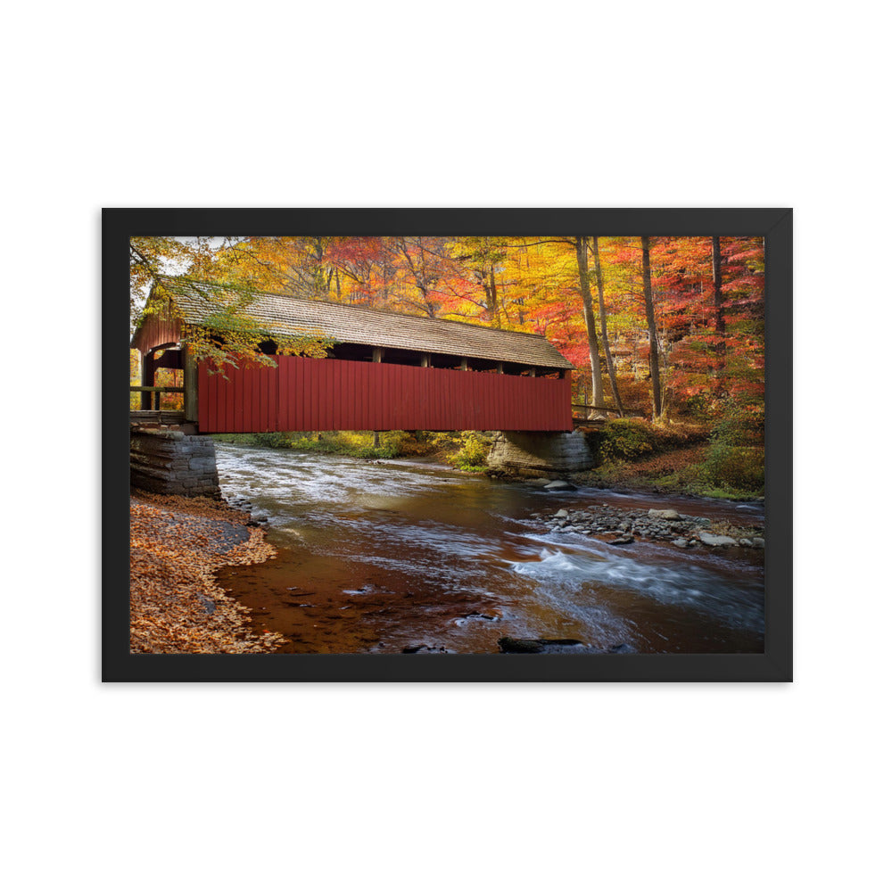 Autumn Covered Bridge - Framed poster