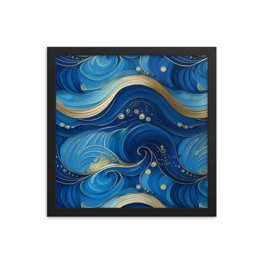 Blue and Gold Waves - Framed poster