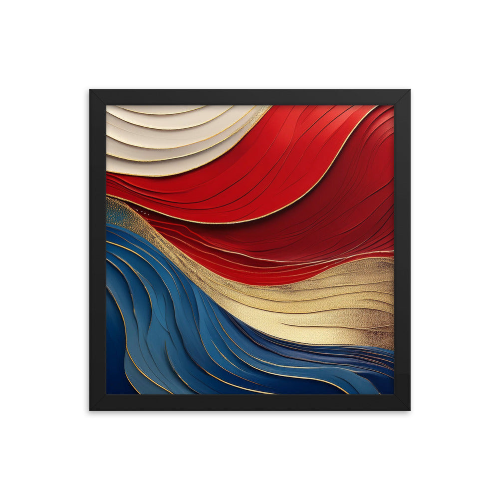 Red, White, Blue, and Gold Waves - Framed poster