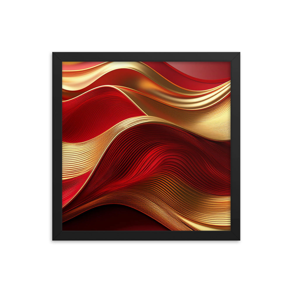 Red and Gold Waves - Framed poster