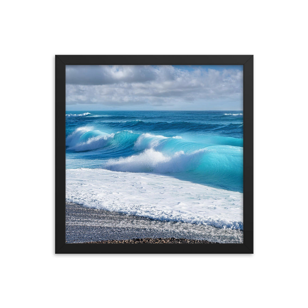 Black Sand Beach Waves - Framed poster