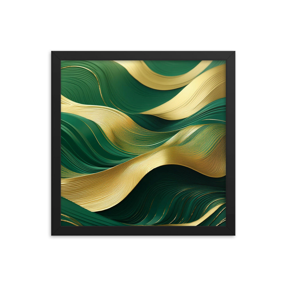 Green and Gold Waves - Framed poster