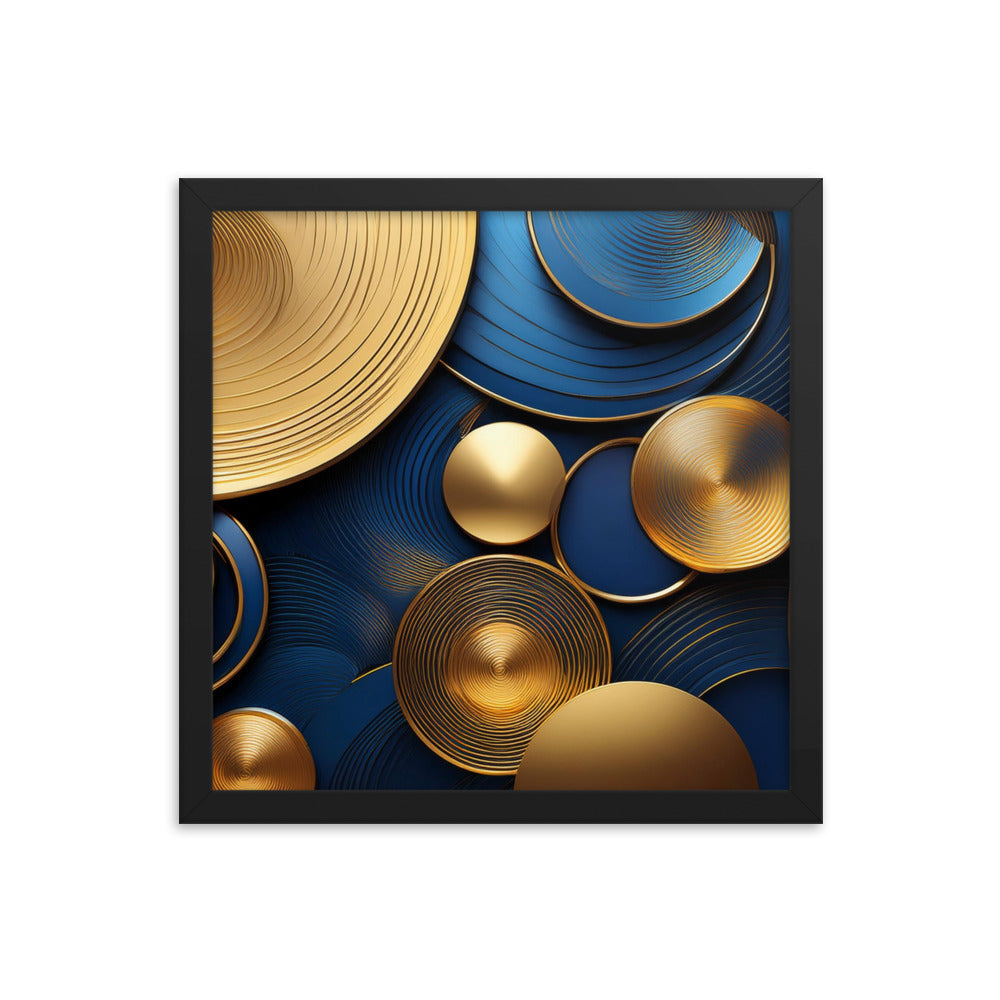 Blue and Gold Circles - Framed poster