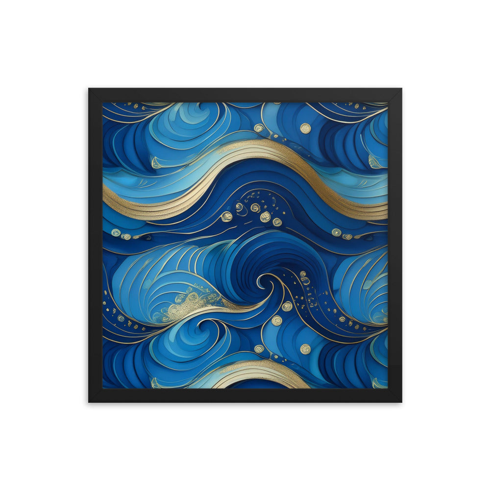 Blue and Gold Waves - Framed poster