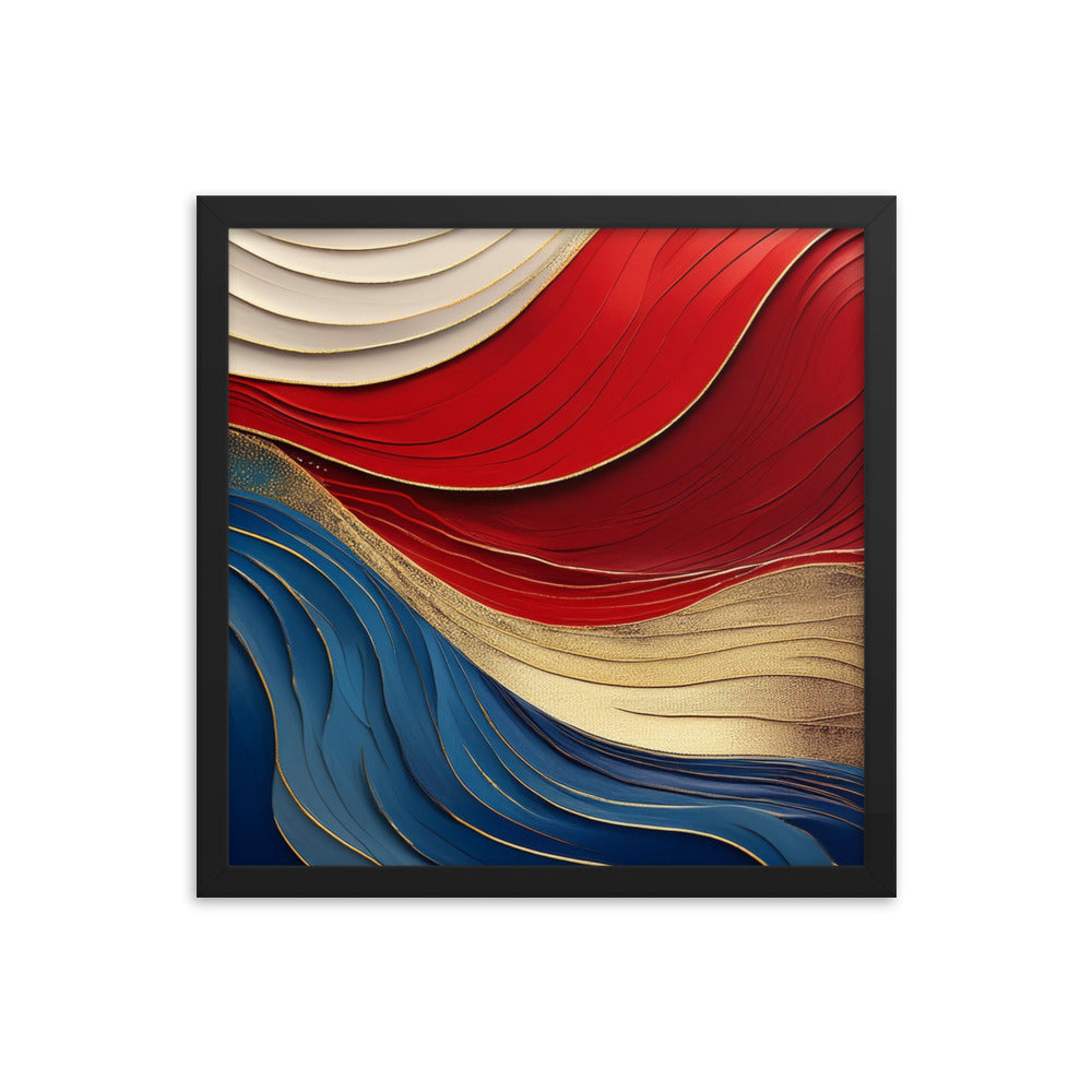 Red, White, Blue, and Gold Waves - Framed poster