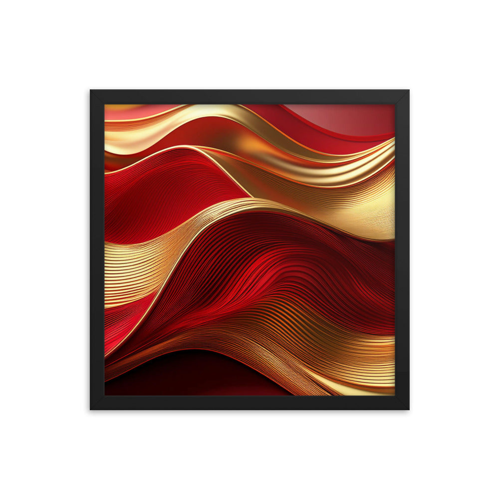 Red and Gold Waves - Framed poster