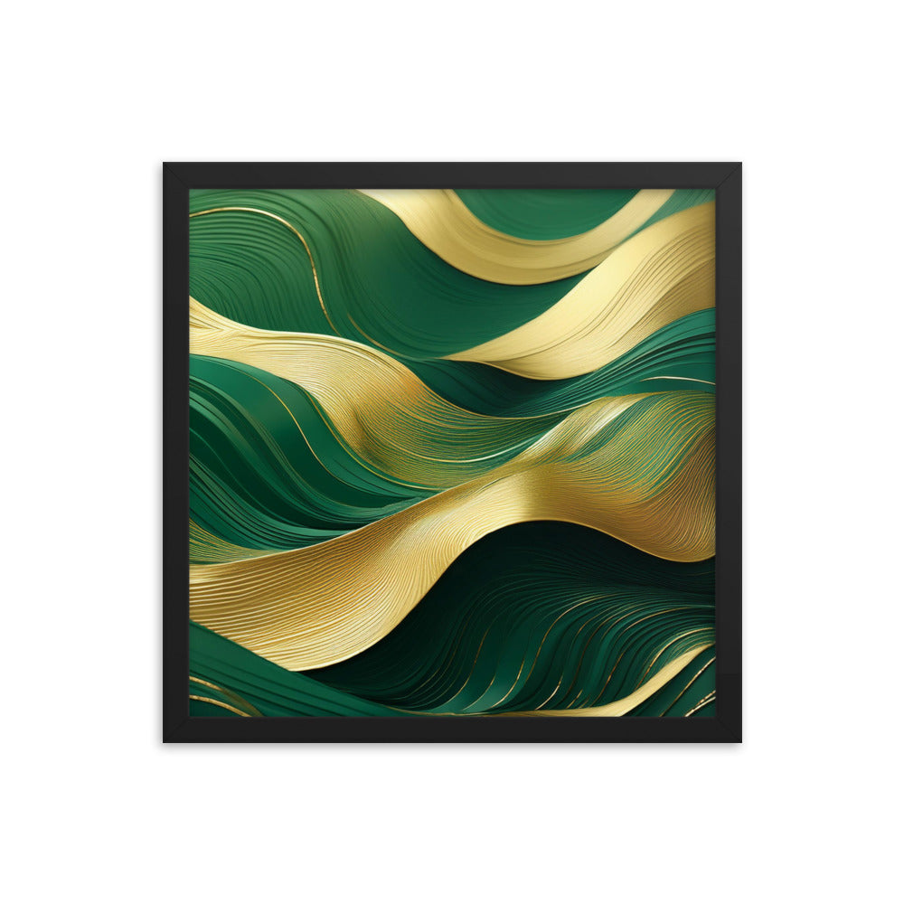 Green and Gold Waves - Framed poster