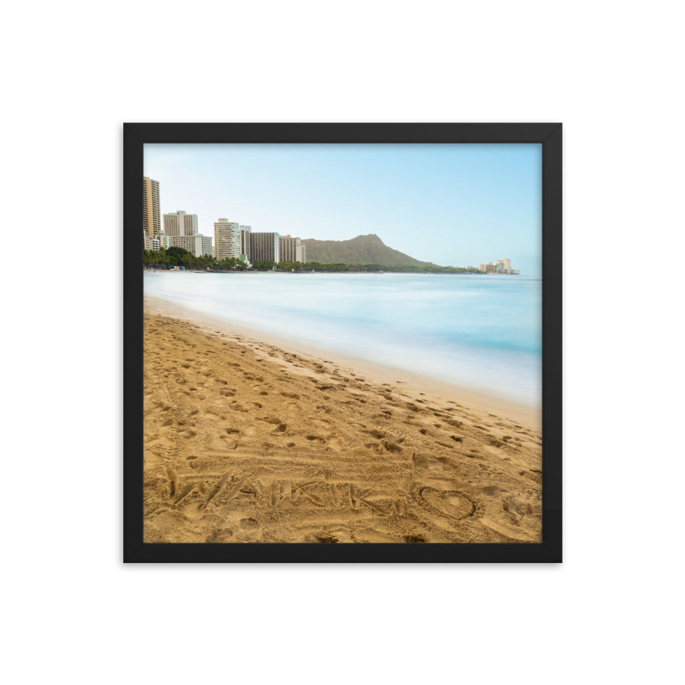 Waikiki Written In the Sand - Framed poster