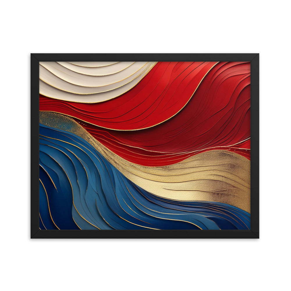 Red, White, Blue, and Gold Waves - Framed poster