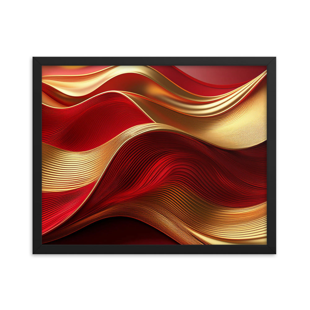 Red and Gold Waves - Framed poster