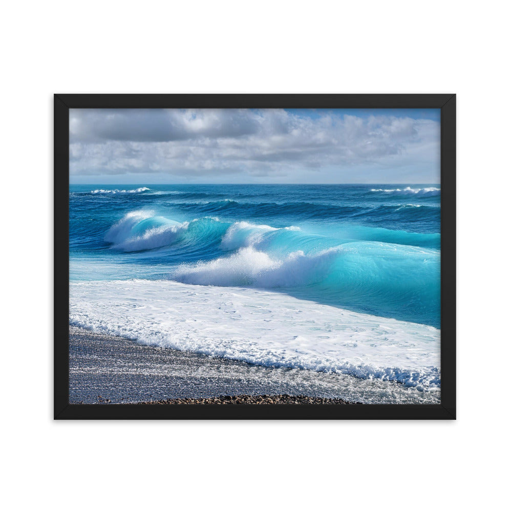 Black Sand Beach Waves - Framed poster