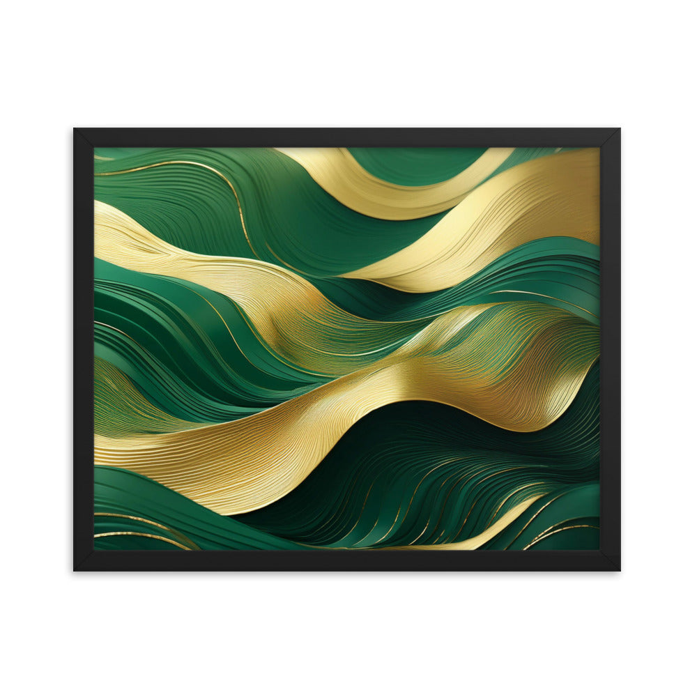 Green and Gold Waves - Framed poster