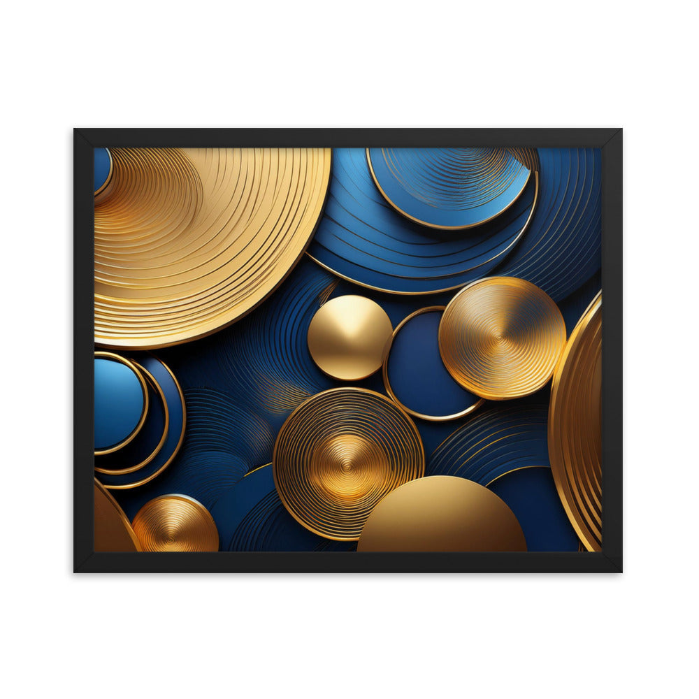 Blue and Gold Circles - Framed poster