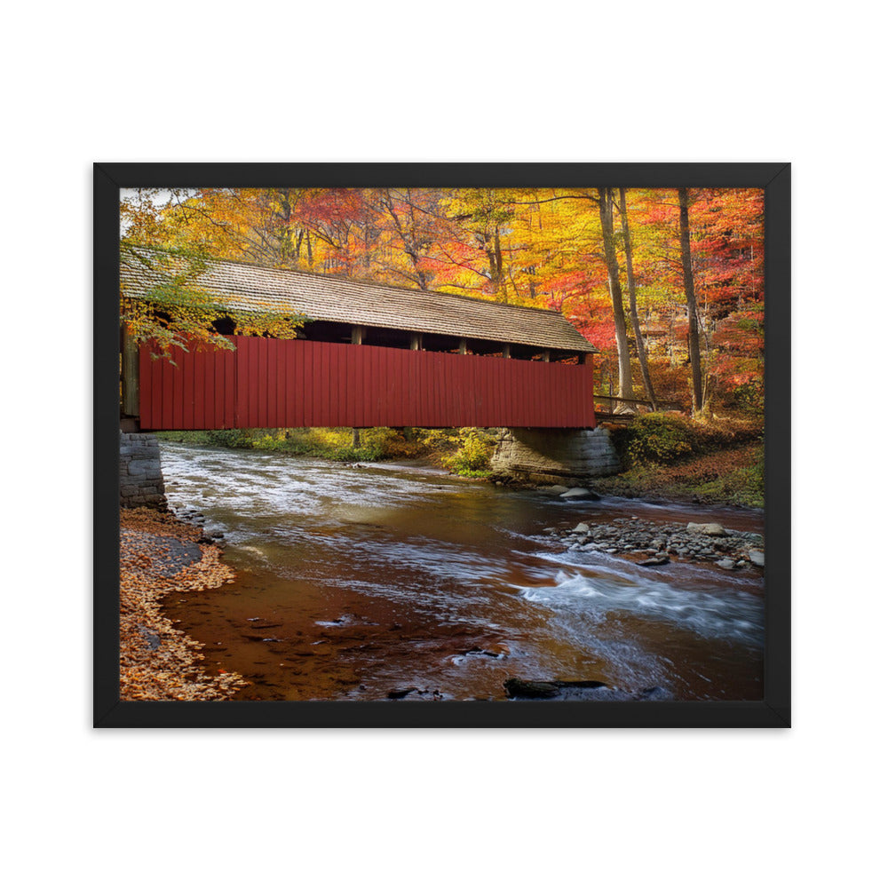 Autumn Covered Bridge - Framed poster