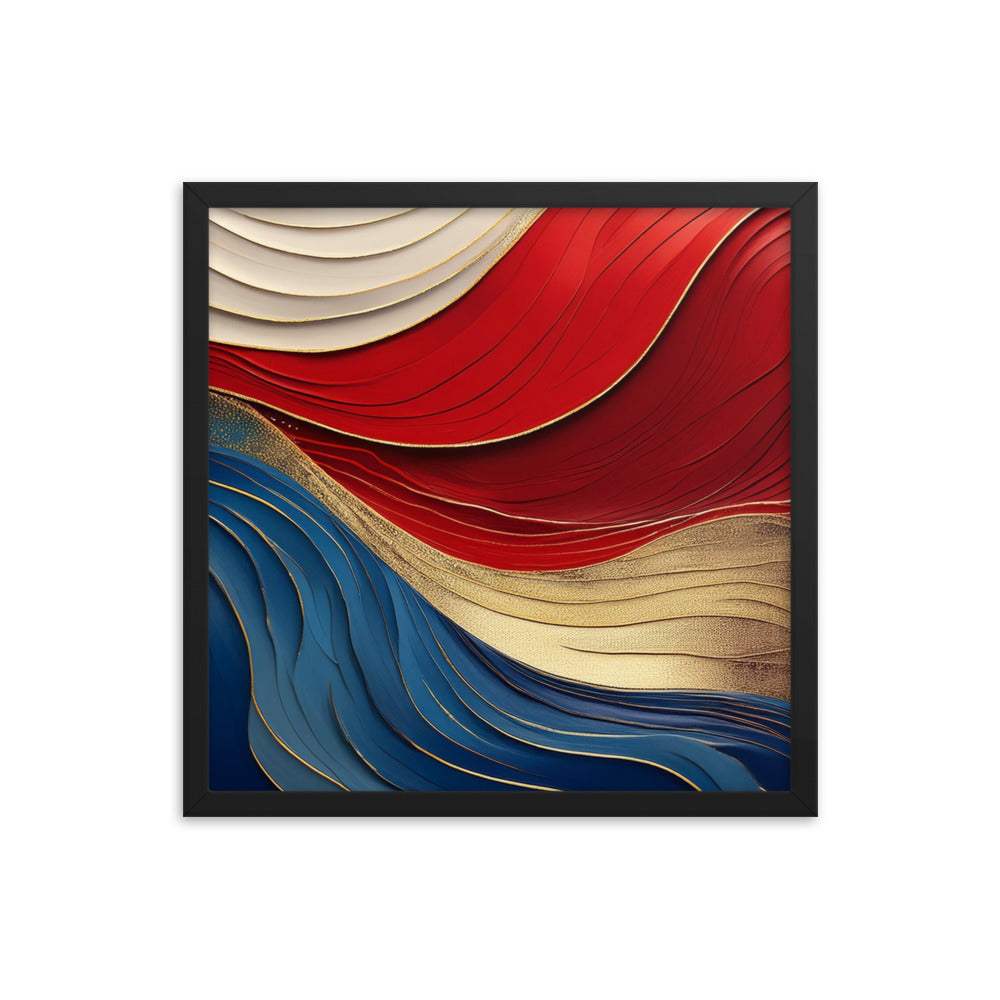 Red, White, Blue, and Gold Waves - Framed poster