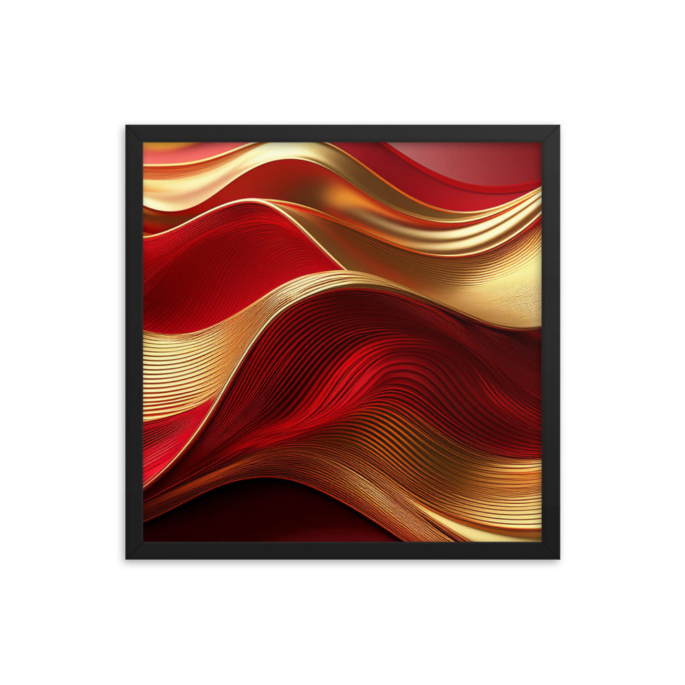 Red and Gold Waves - Framed poster