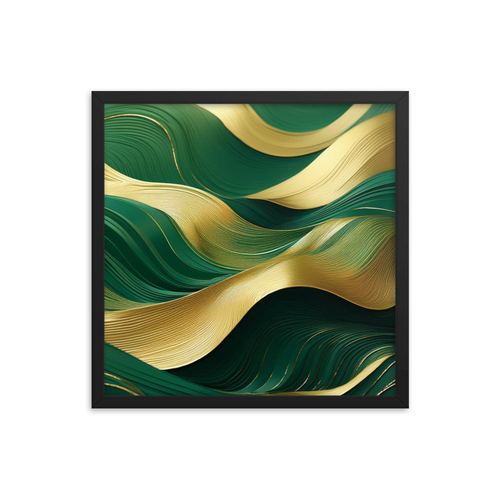 Green and Gold Waves - Framed poster