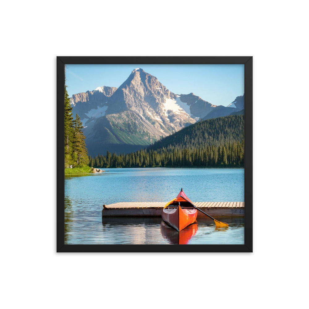 Mountain Lake Canoe - Framed poster