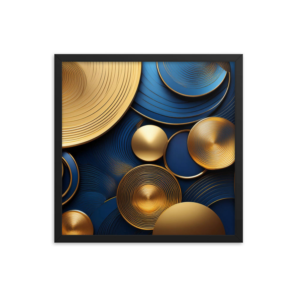 Blue and Gold Circles - Framed poster